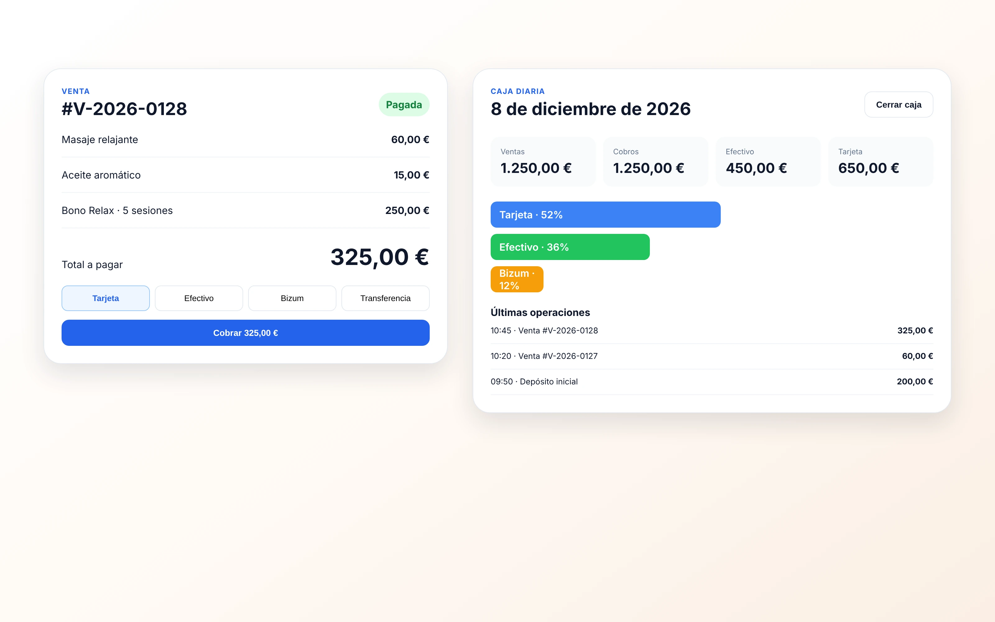 Flujo de venta, pago y control de caja diario dentro de NiroAgenda.